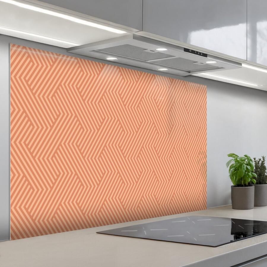 KitchenYeah Spatscherm 120x80 cm Zelfklevende achterwand Oranje Strepen Patroon Keuken muurbeschermer Spatwand fornuis