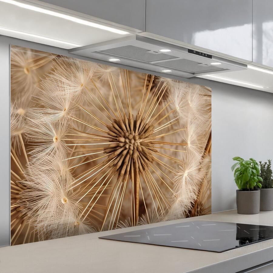 KitchenYeah Spatscherm 120x80 cm Zelfklevende achterwand Paardenbloem Bloemen Natuur Bruin Keuken muurbeschermer Spatwand fornuis