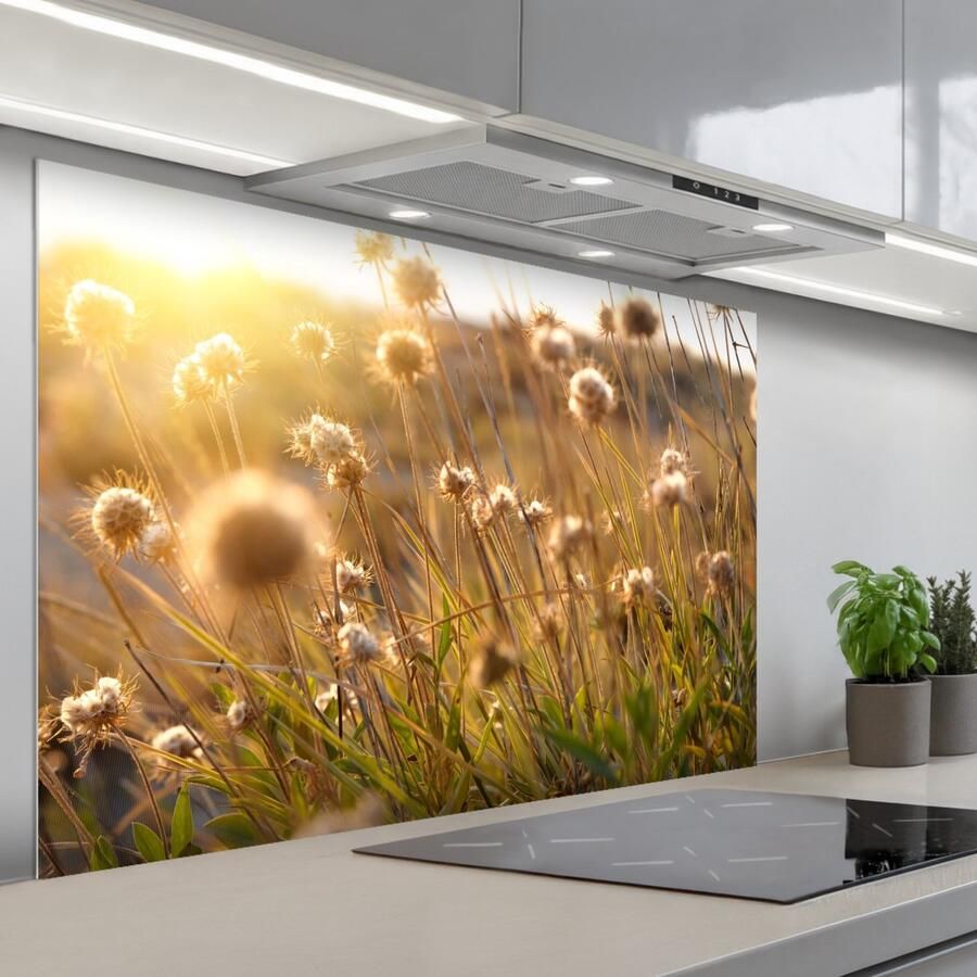 KitchenYeah Spatscherm 120x80 cm Zelfklevende achterwand Planten Natuur Bloemen Zon Horizon Keuken muurbeschermer Spatwand fornuis