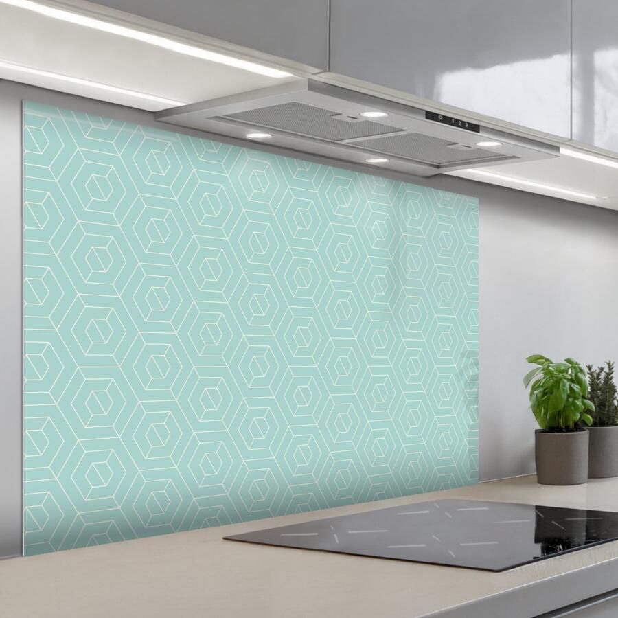 KitchenYeah Spatscherm 120x80 cm Zelfklevende achterwand Turquoise Patroon Lijnen Keuken muurbeschermer Spatwand fornuis