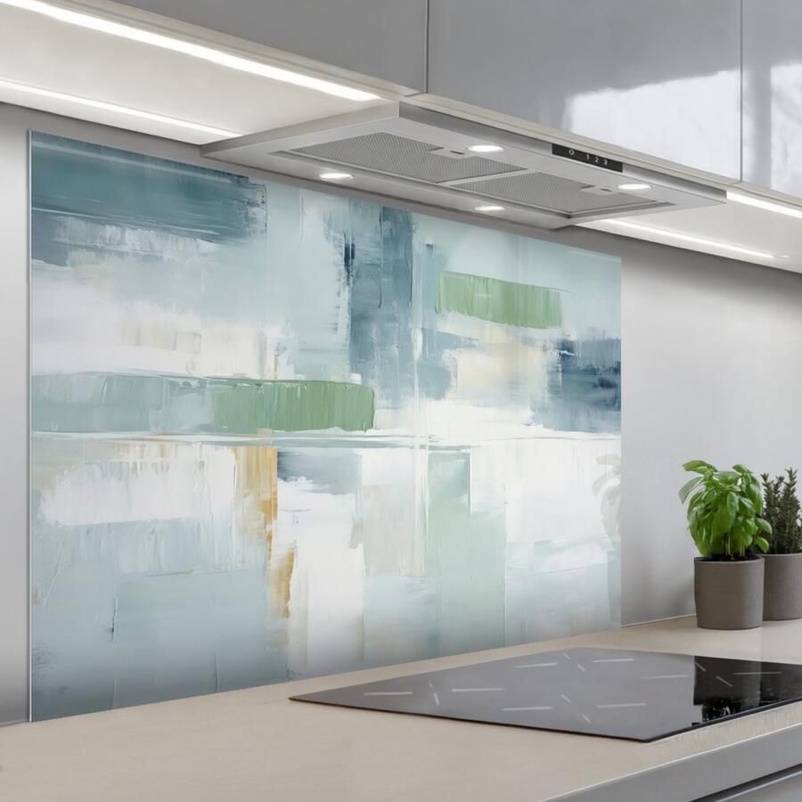 KitchenYeah Spatscherm 120x80 cm Zelfklevende achterwand Verf Moderne kunst Abstract Grijs Keuken muurbeschermer Spatwand fornuis