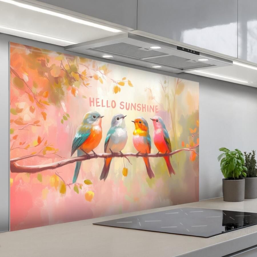 KitchenYeah Spatscherm 120x80 cm Zelfklevende achterwand Vogels Tak Quote Roze Keuken muurbeschermer Spatwand fornuis