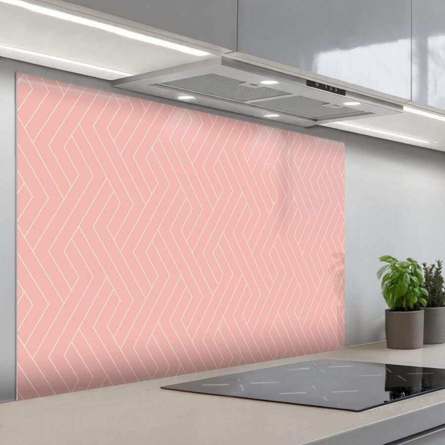 KitchenYeah Spatscherm 120x80 cm Zelfklevende achterwand Zalmroze Strepen Patroon Keuken muurbeschermer Spatwand fornuis