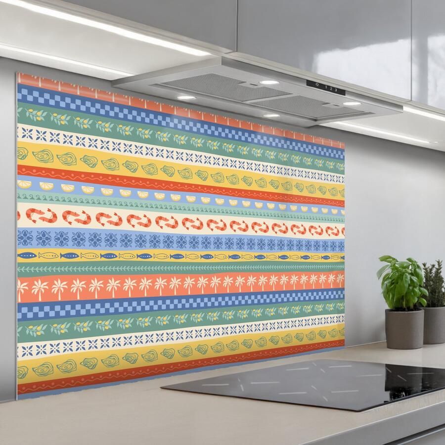 KitchenYeah Spatscherm 120x80 cm Zelfklevende achterwand Zee Sfeer Oester Garnaal Keuken muurbeschermer Spatwand fornuis