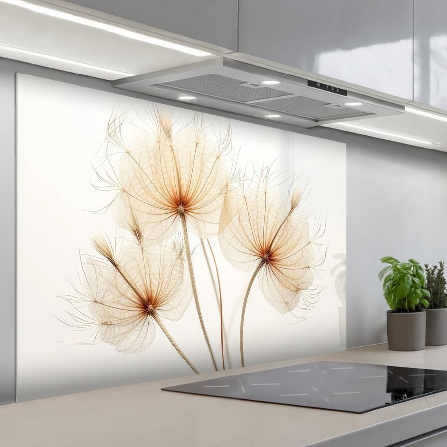 KitchenYeah Spatscherm 120x80 cm Zelfklevende achterwand Zonlicht Paardenbloemen Natuur Botanisch Keuken muurbeschermer Spatwand fornuis