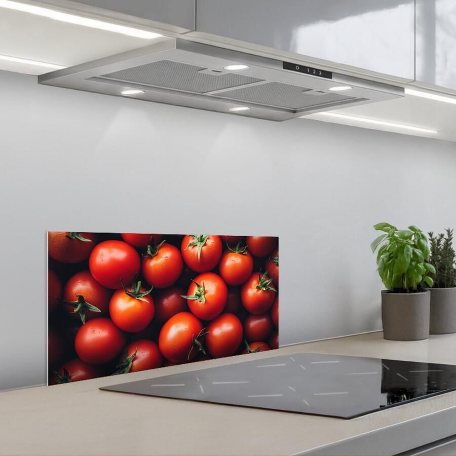 KitchenYeah Spatscherm 60x30 cm Zelfklevende achterwand Groente Rood Tomaten Keuken muurbeschermer Spatwand fornuis