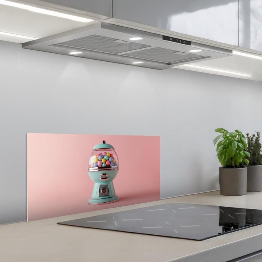 KitchenYeah Spatscherm 60x30 cm Zelfklevende achterwand Kauwgom Retro Snoep Roze Keuken muurbeschermer Spatwand fornuis