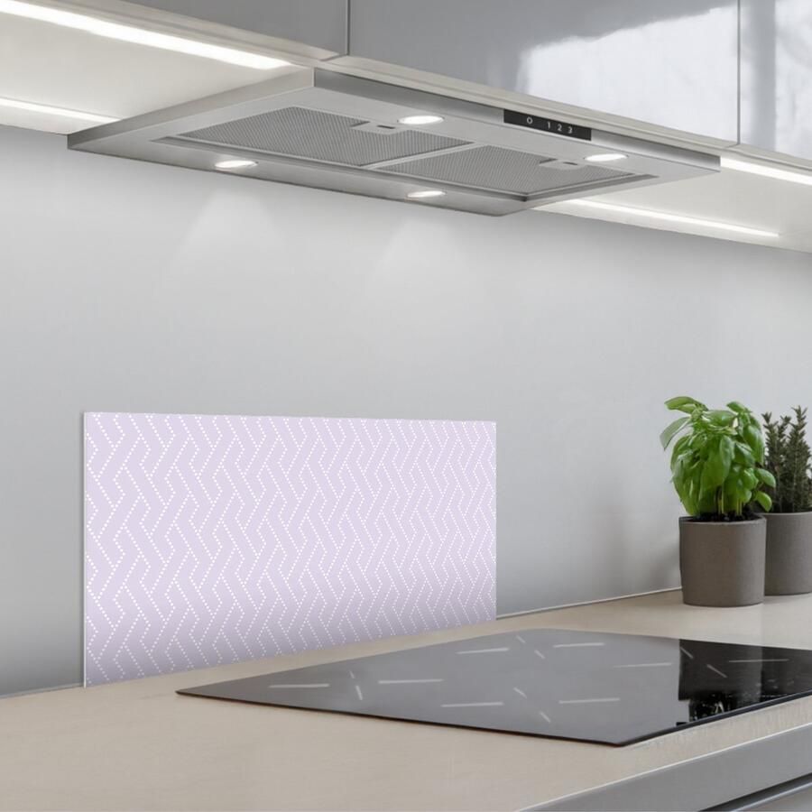 KitchenYeah Spatscherm 70x30 cm Zelfklevende achterwand Lila Stippen Wit Patroon Keuken muurbeschermer Spatwand fornuis