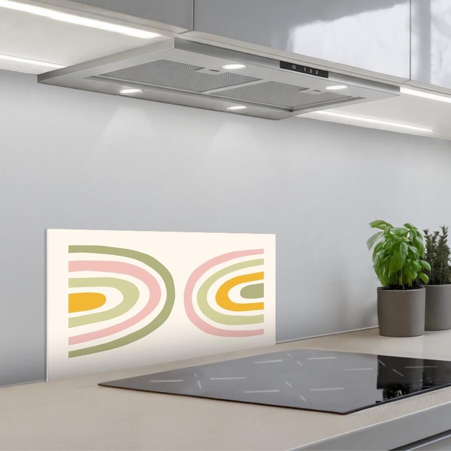 KitchenYeah Spatscherm 70x30 cm Zelfklevende achterwand Regenboog Pastel Groen Roze Modern Keuken muurbeschermer Spatwand fornuis
