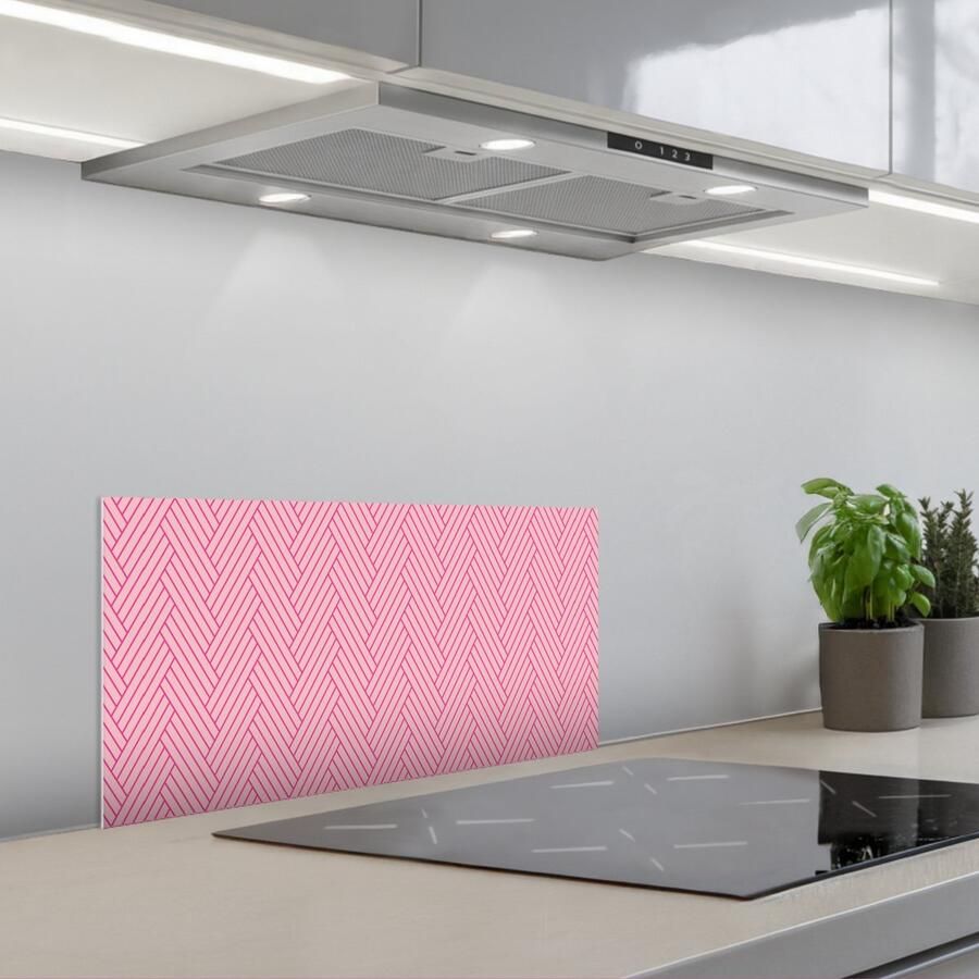 KitchenYeah Spatscherm 70x30 cm Zelfklevende achterwand Roze Patroon Lijnen Keuken muurbeschermer Spatwand fornuis
