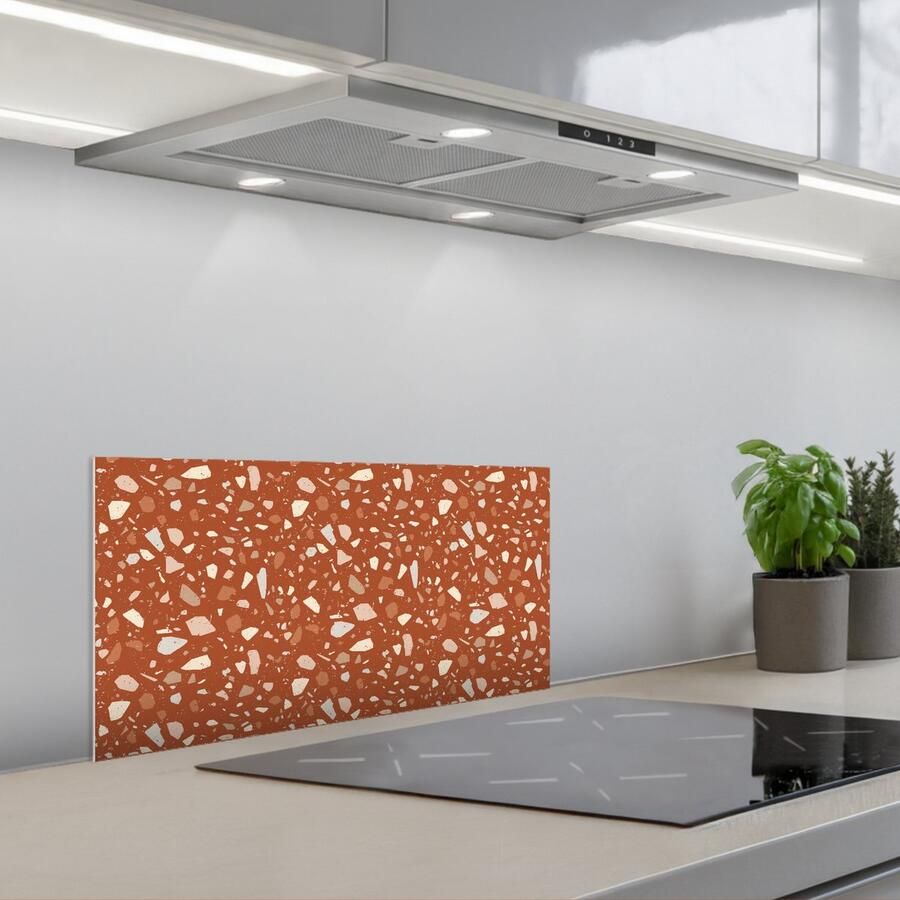 KitchenYeah Spatscherm 60x30 cm Zelfklevende achterwand Terrazzo Patroon Klei Keuken muurbeschermer Spatwand fornuis