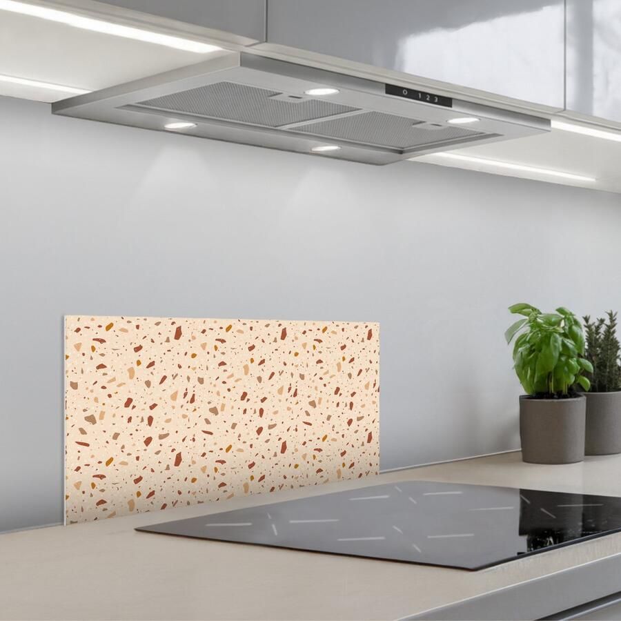KitchenYeah Spatscherm 60x30 cm Zelfklevende achterwand Terrazzo Patroon Kleurrijk Steen Keuken muurbeschermer Spatwand fornuis