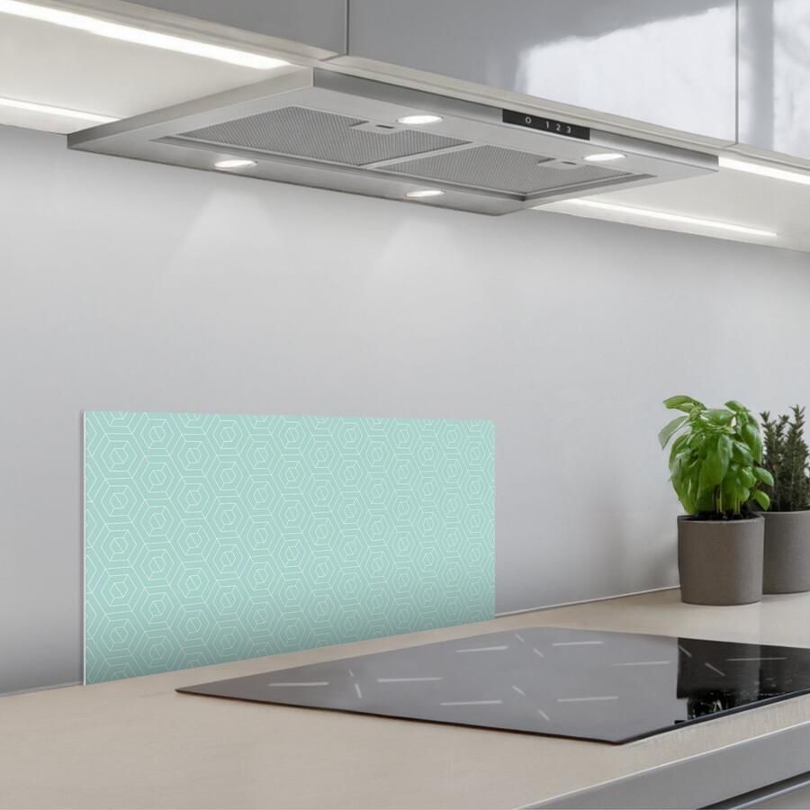KitchenYeah Spatscherm 70x30 cm Zelfklevende achterwand Turquoise Patroon Lijnen Keuken muurbeschermer Spatwand fornuis