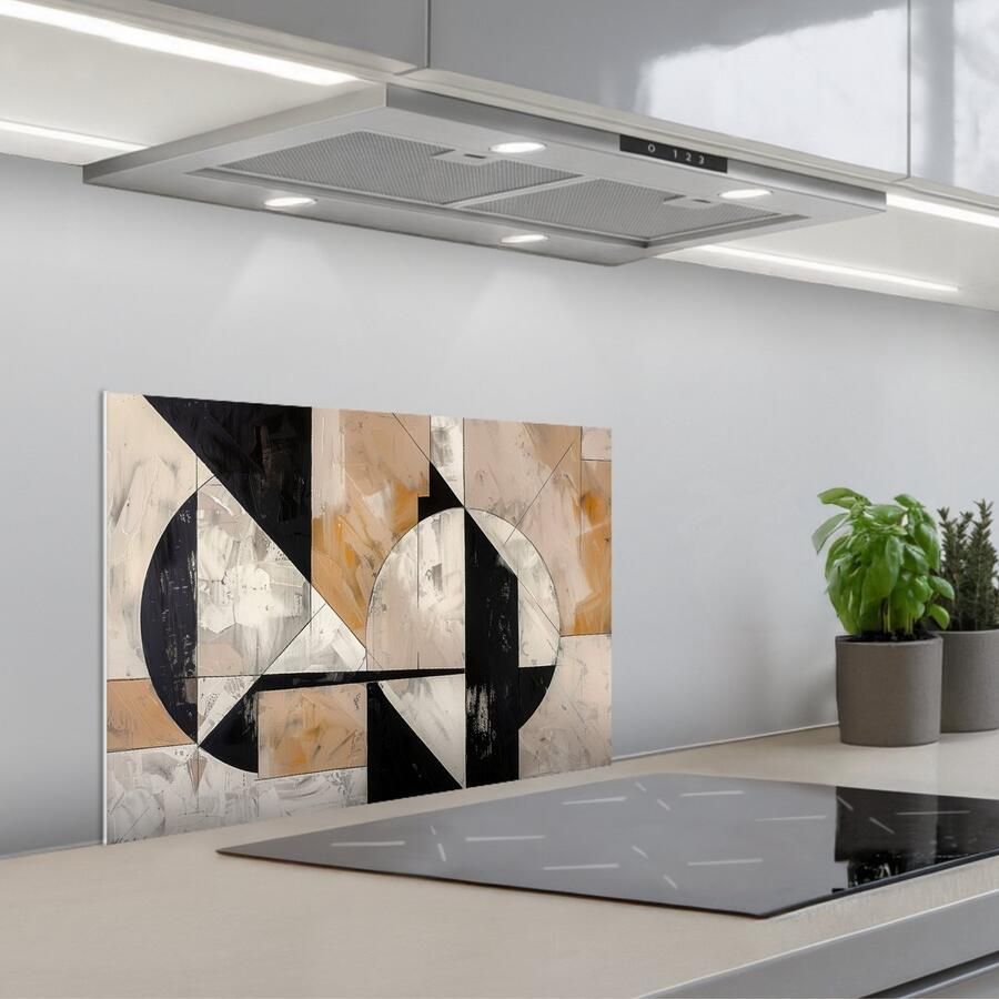 KitchenYeah Spatscherm 60x40 cm Zelfklevende achterwand Abstract Modern Geometrisch Pastel Keuken muurbeschermer Spatwand fornuis