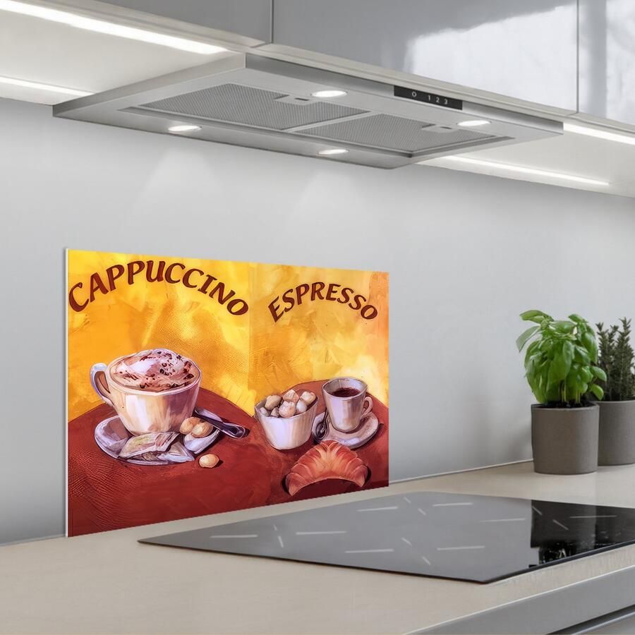 KitchenYeah Spatscherm 60x40 cm Zelfklevende achterwand Cappuccino Espresso Koffie Vintage Keuken muurbeschermer Spatwand fornuis