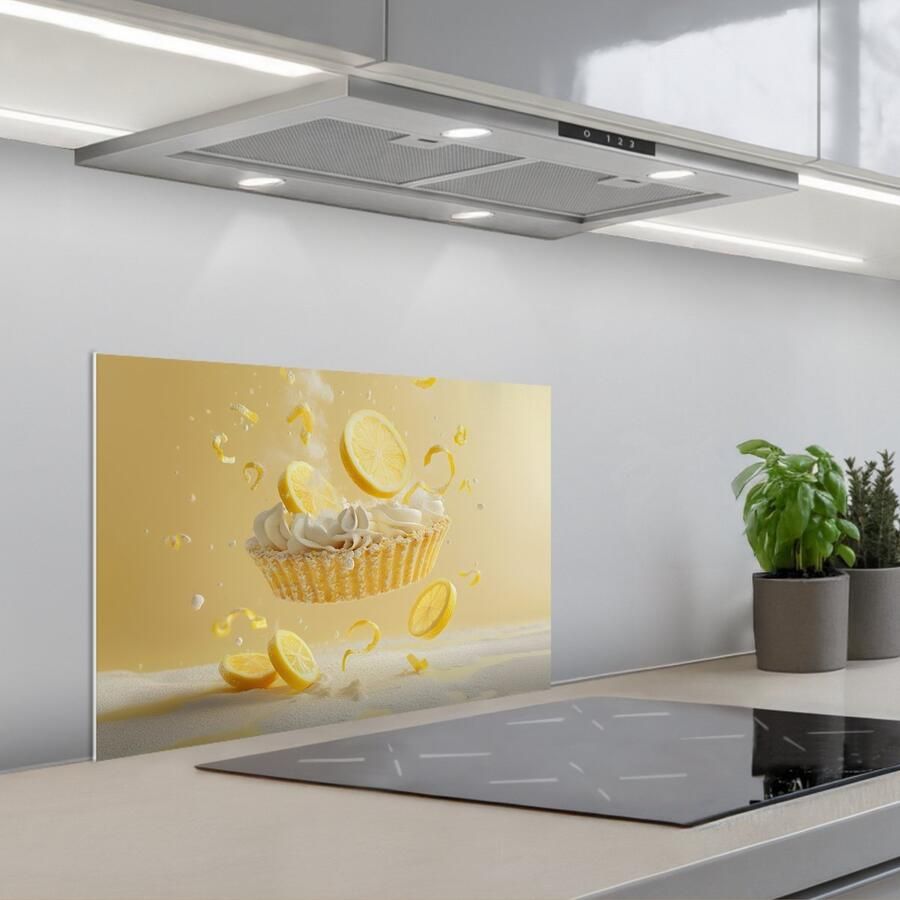KitchenYeah Spatscherm 60x40 cm Zelfklevende achterwand Citroen Taart Eten Geel Keuken muurbeschermer Spatwand fornuis - Foto 1