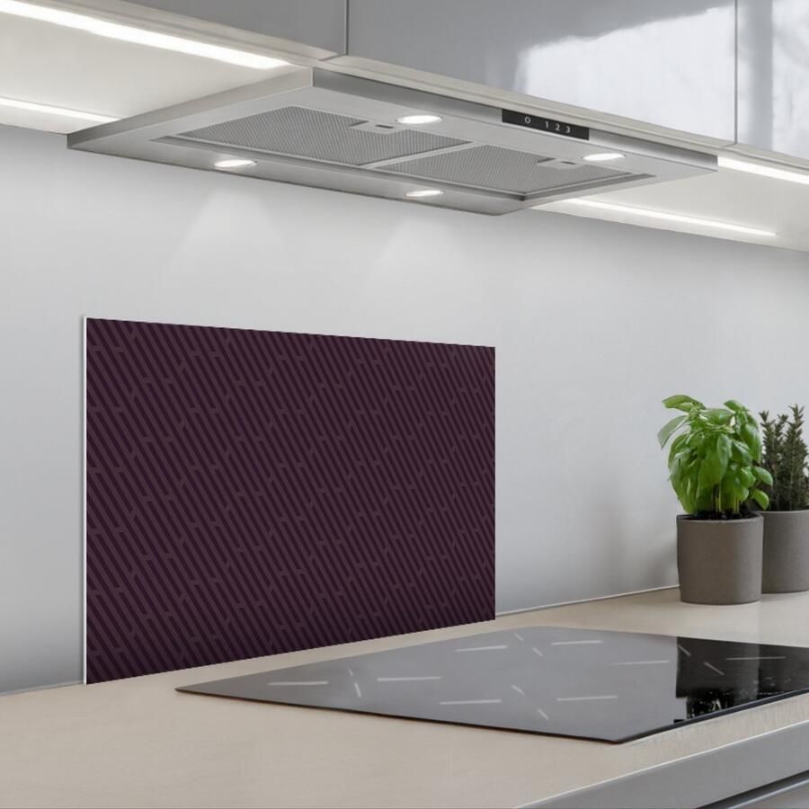 KitchenYeah Spatscherm 60x40 cm Zelfklevende achterwand Donker Paars Patroon Strepen Keuken muurbeschermer Spatwand fornuis