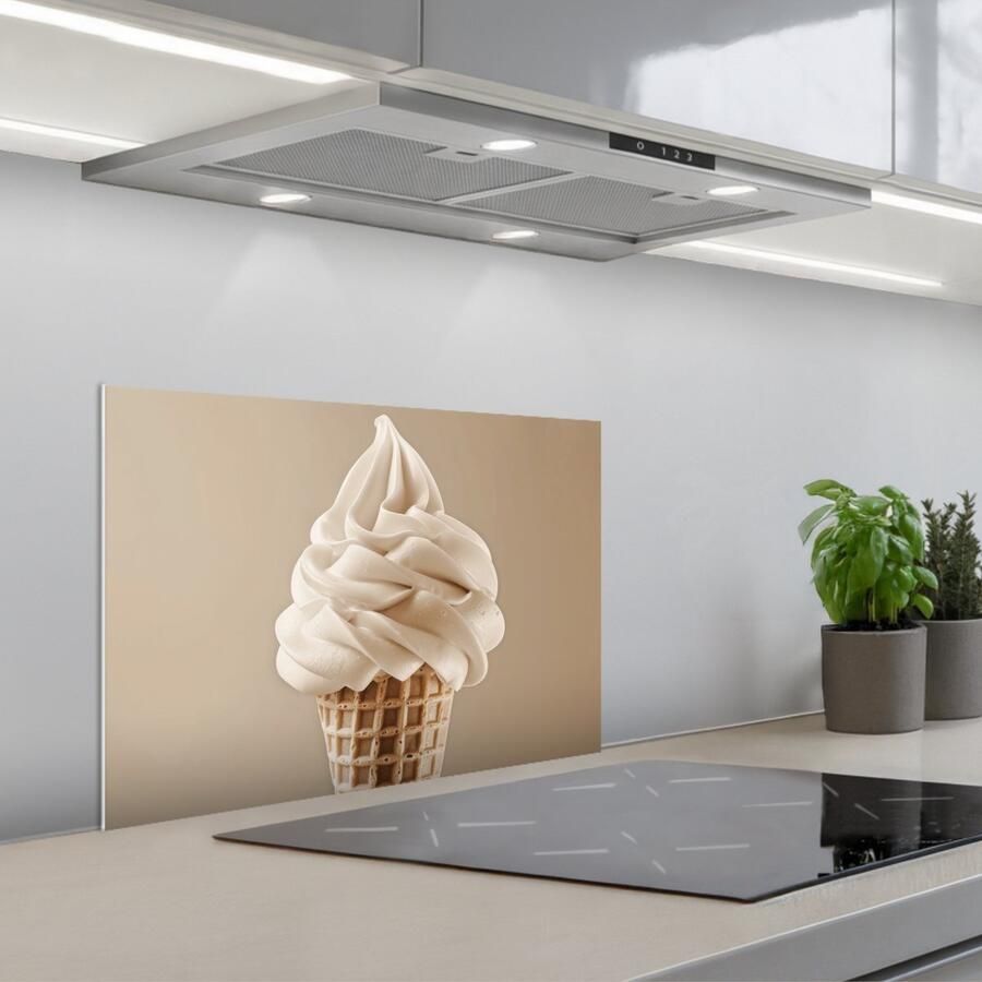 KitchenYeah Spatscherm 60x40 cm Zelfklevende achterwand IJs Softijs Romig Hoorntje Beige Keuken muurbeschermer Spatwand fornuis - Foto 1