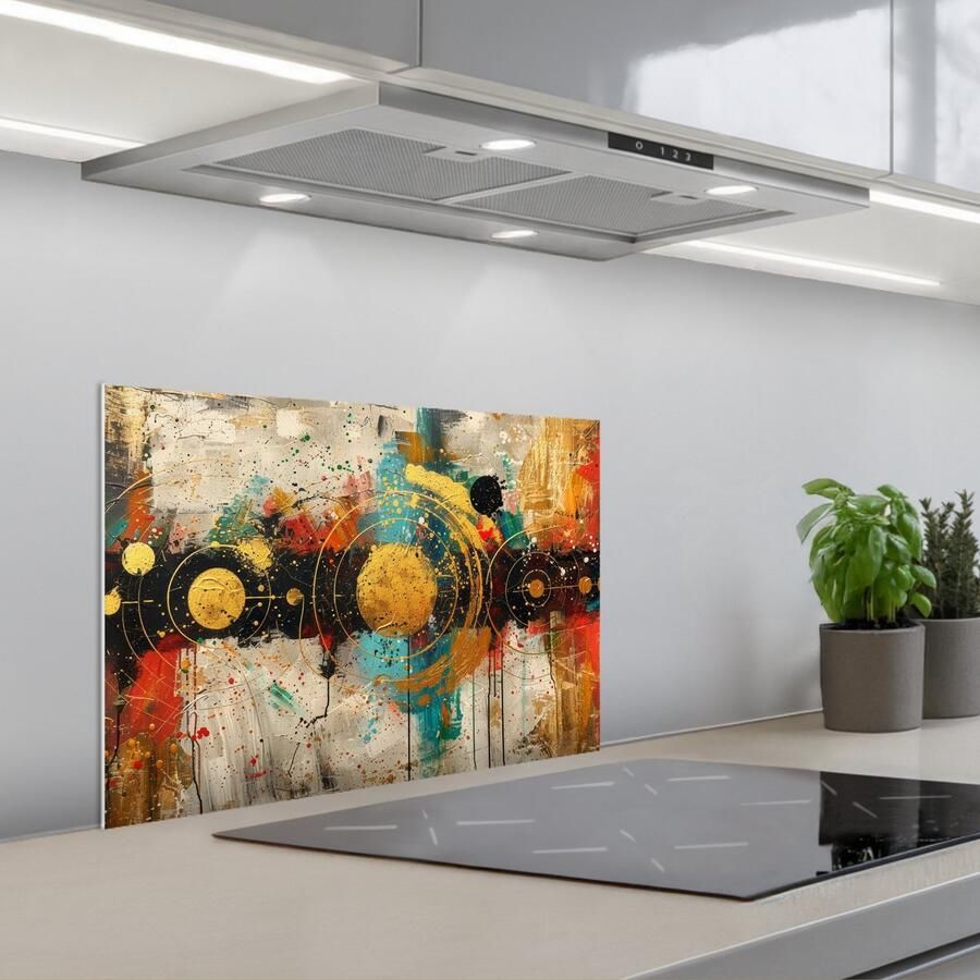 KitchenYeah Spatscherm 60x40 cm Zelfklevende achterwand Kunst Abstract Aesthetic Goud Keuken muurbeschermer Spatwand fornuis
