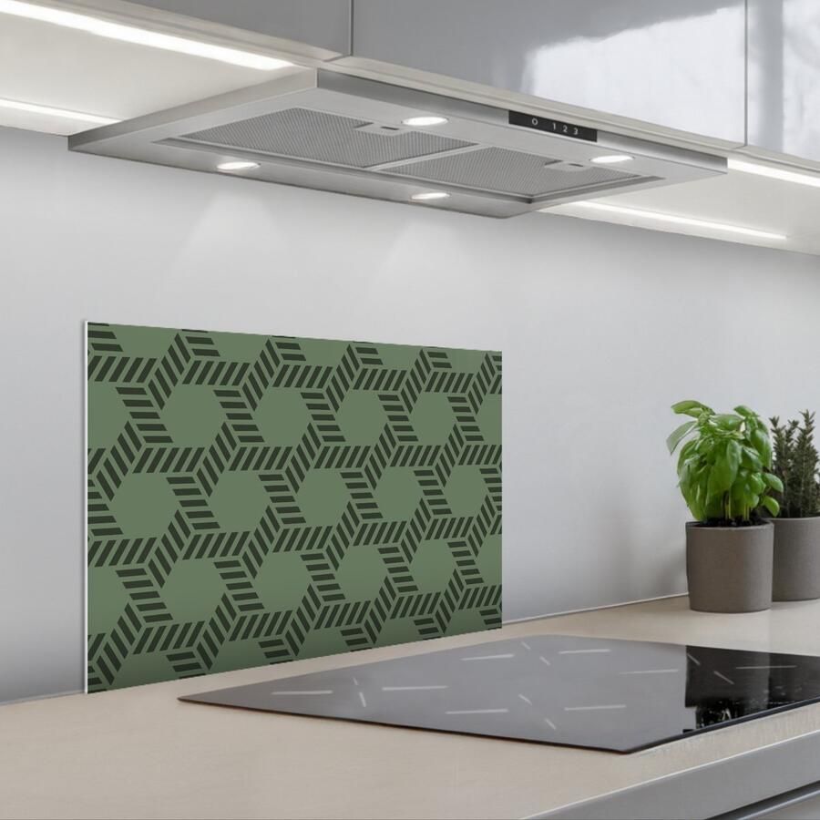 KitchenYeah Spatscherm 60x40 cm Zelfklevende achterwand Patroon Groen Geometrisch Keuken muurbeschermer Spatwand fornuis