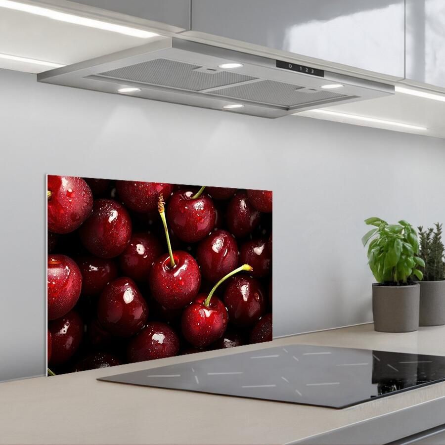 KitchenYeah Spatscherm 60x40 cm Zelfklevende achterwand Rood Fruit Kersen Keuken muurbeschermer Spatwand fornuis