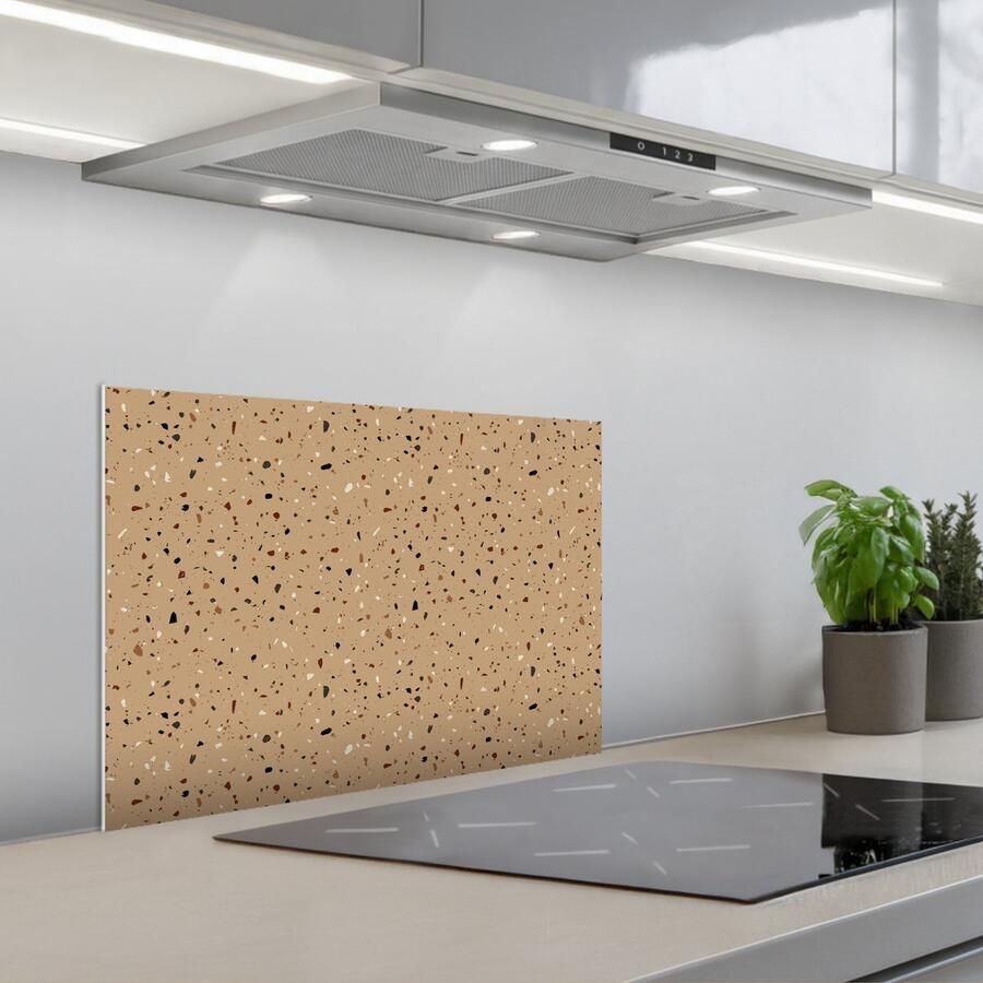KitchenYeah Spatscherm 60x40 cm Zelfklevende achterwand Terrazzo Patroon Beige Keuken muurbeschermer Spatwand fornuis