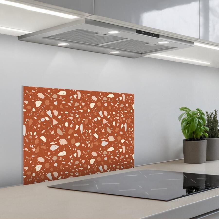 KitchenYeah Spatscherm 60x40 cm Zelfklevende achterwand Terrazzo Patroon Klei Keuken muurbeschermer Spatwand fornuis