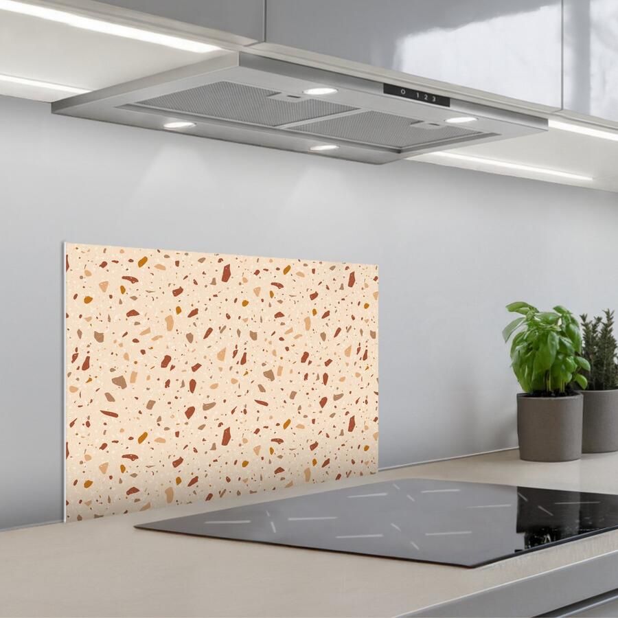 KitchenYeah Spatscherm 60x40 cm Zelfklevende achterwand Terrazzo Patroon Kleurrijk Steen Keuken muurbeschermer Spatwand fornuis