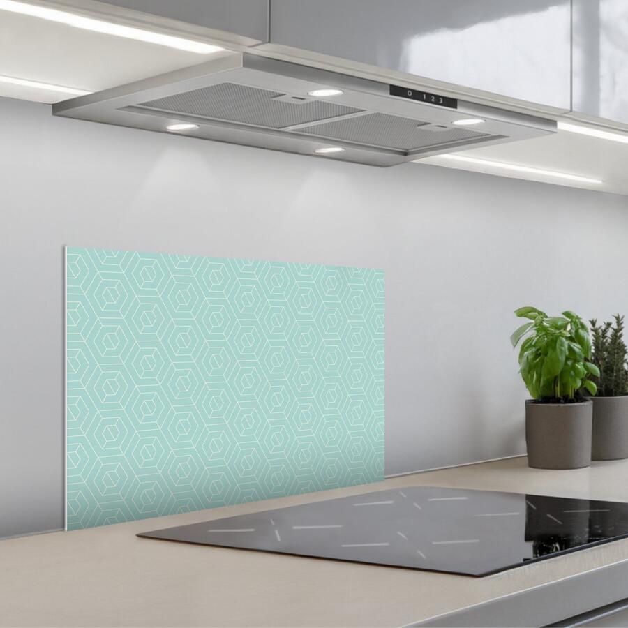 KitchenYeah Spatscherm 60x40 cm Zelfklevende achterwand Turquoise Patroon Lijnen Keuken muurbeschermer Spatwand fornuis