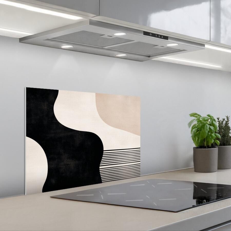 KitchenYeah Spatscherm 60x45 cm Zelfklevende achterwand Abstract Japandi Beige Modern Keuken muurbeschermer Spatwand fornuis