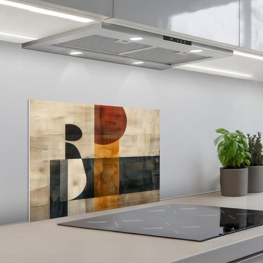 KitchenYeah Spatscherm 60x45 cm Zelfklevende achterwand Abstract Kunst Vormen Modern Keuken muurbeschermer Spatwand fornuis - Foto 2