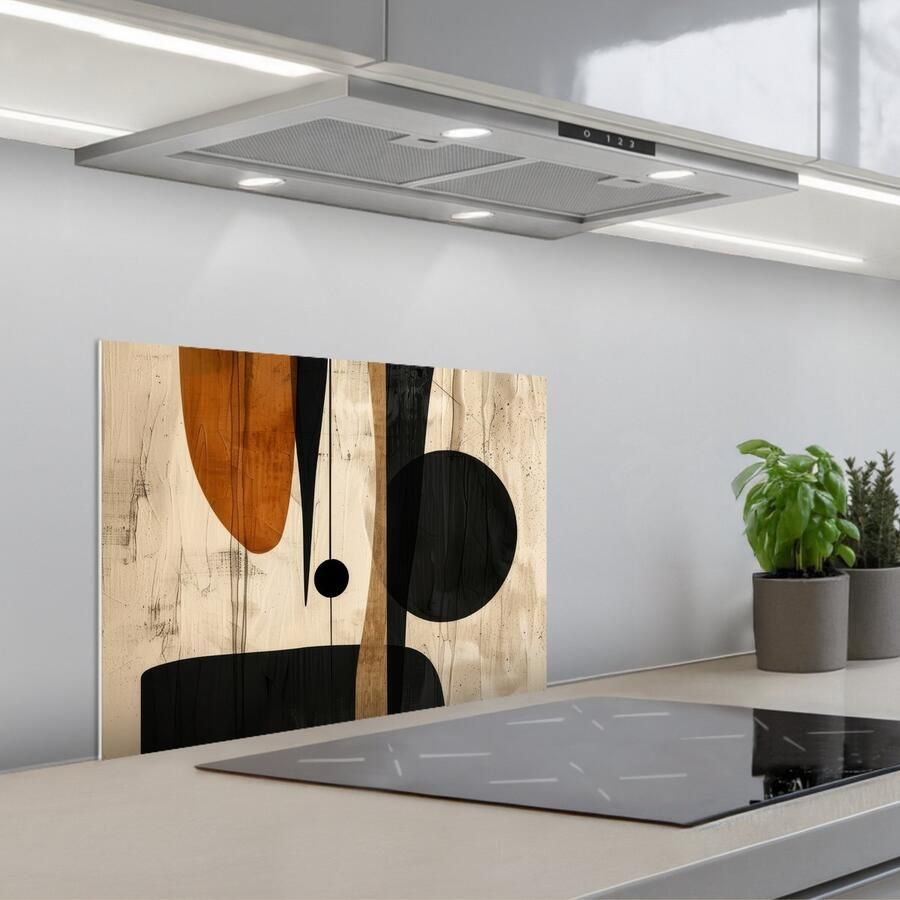 KitchenYeah Spatscherm 60x45 cm Zelfklevende achterwand Abstract Kunst Vormen Modern Keuken muurbeschermer Spatwand fornuis