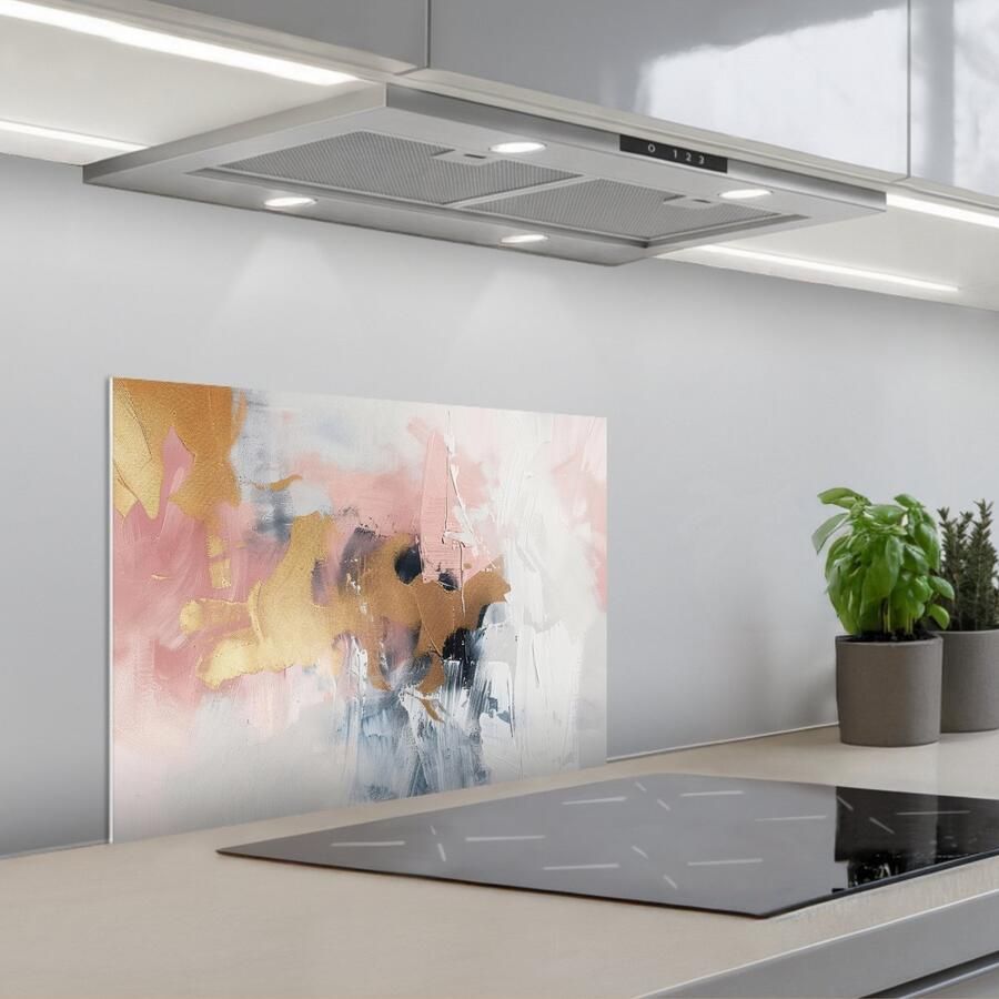 KitchenYeah Spatscherm 60x45 cm Zelfklevende achterwand Abstract Pastel kleuren Goud Modern Aesthetic Keuken muurbeschermer Spatwand fornuis