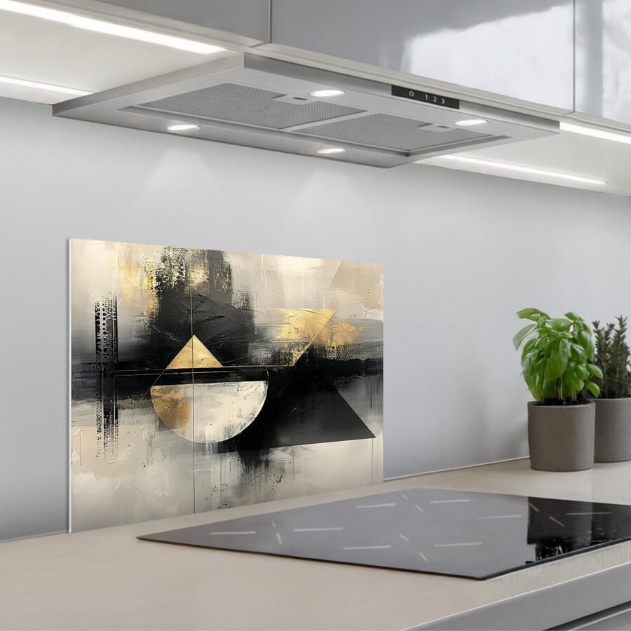 KitchenYeah Spatscherm 60x45 cm Zelfklevende achterwand Abstract Zwart Verf Modern Keuken muurbeschermer Spatwand fornuis