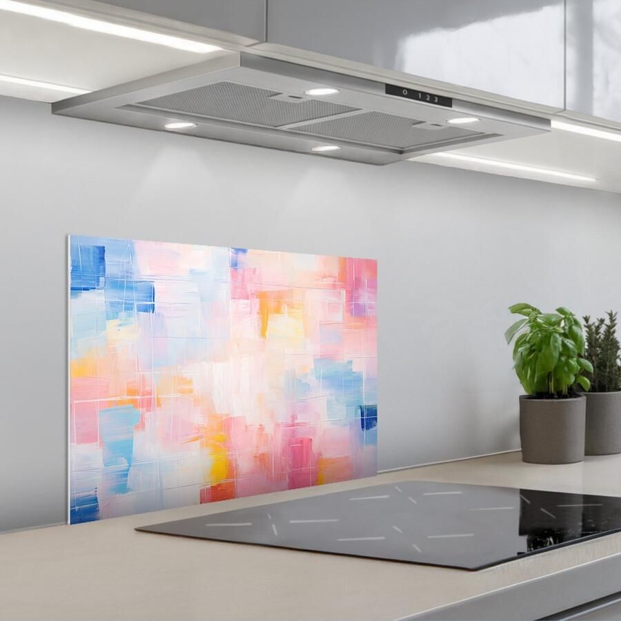 KitchenYeah Spatscherm 60x45 cm Zelfklevende achterwand Aquarel Pastel Abstract Kunst Keuken muurbeschermer Spatwand fornuis