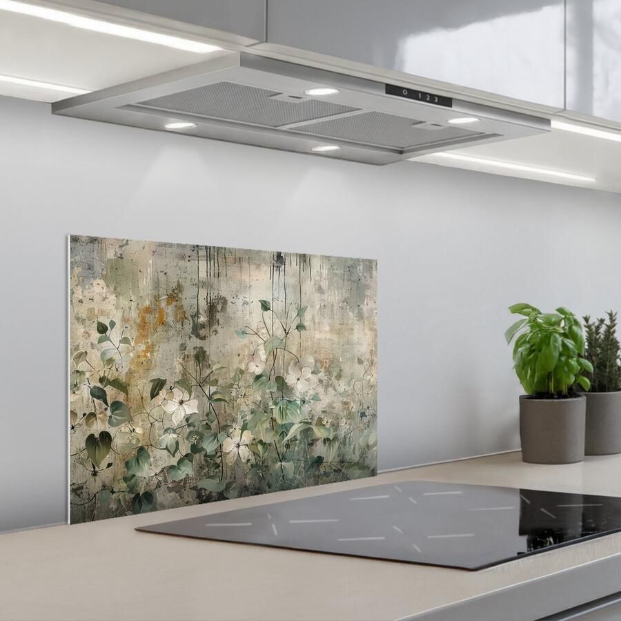 KitchenYeah Spatscherm 60x45 cm Zelfklevende achterwand Bloemen Bladeren Abstract Modern Keuken muurbeschermer Spatwand fornuis