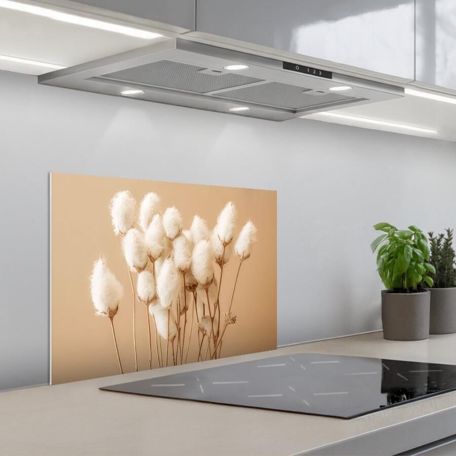 KitchenYeah Spatscherm 60x45 cm Zelfklevende achterwand Bloemen Planten Bruin Pastel Keuken muurbeschermer Spatwand fornuis