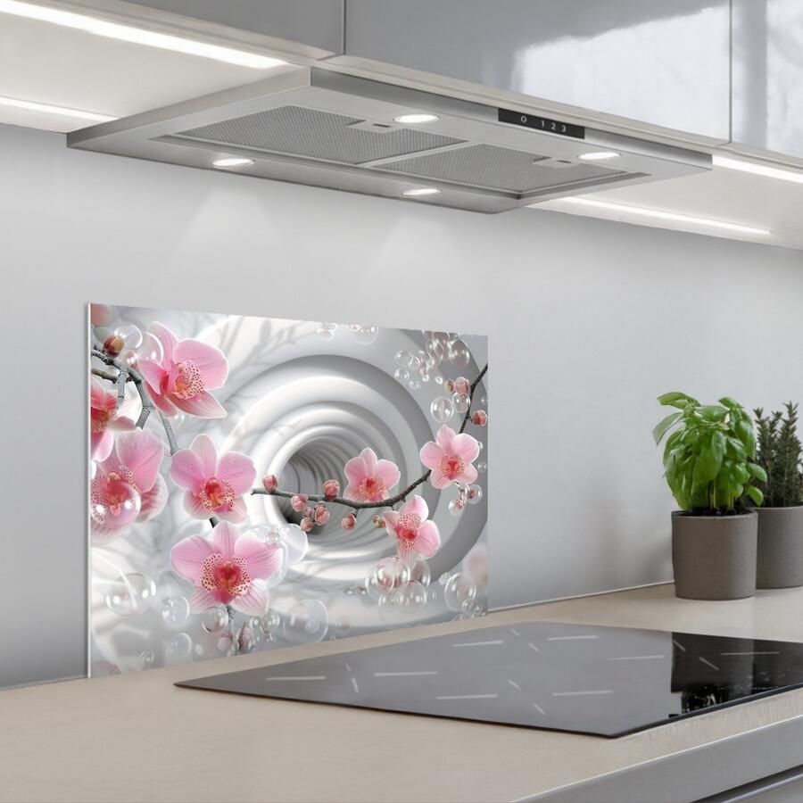 KitchenYeah Spatscherm 60x45 cm Zelfklevende achterwand Bloemen Tunnel Abstact 3D effect Keuken muurbeschermer Spatwand fornuis