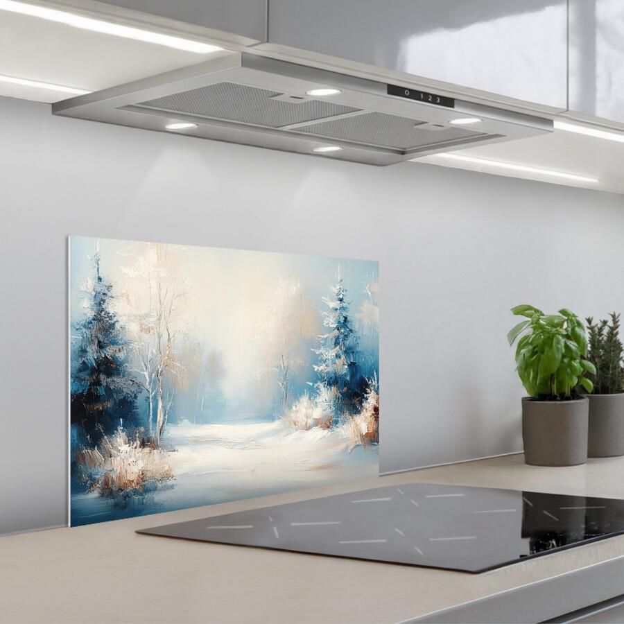 KitchenYeah Spatscherm 60x45 cm Zelfklevende achterwand Bos Winter Natuur Abstract Sneeuw Keuken muurbeschermer Spatwand fornuis - Foto 1