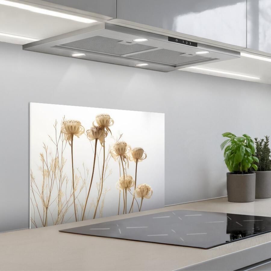 KitchenYeah Spatscherm 60x45 cm Zelfklevende achterwand Droogbloemen Natuur Botanisch Keuken muurbeschermer Spatwand fornuis