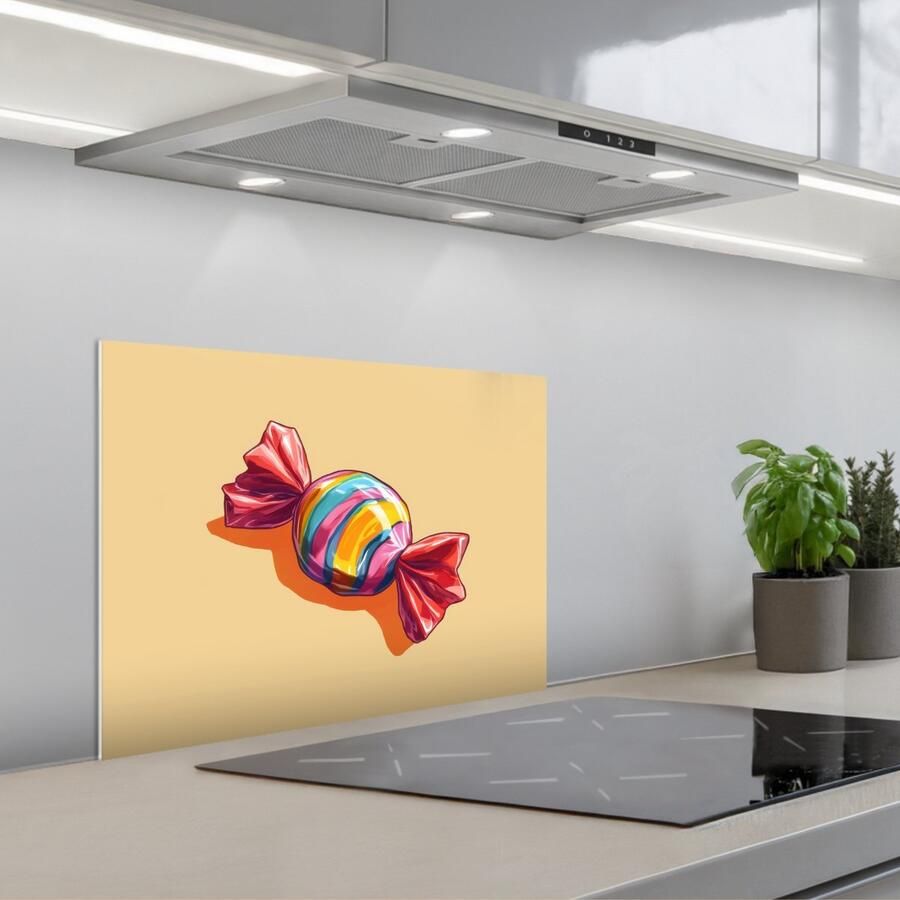 KitchenYeah Spatscherm 60x45 cm Zelfklevende achterwand Geel Snoep Kleur Keuken muurbeschermer Spatwand fornuis