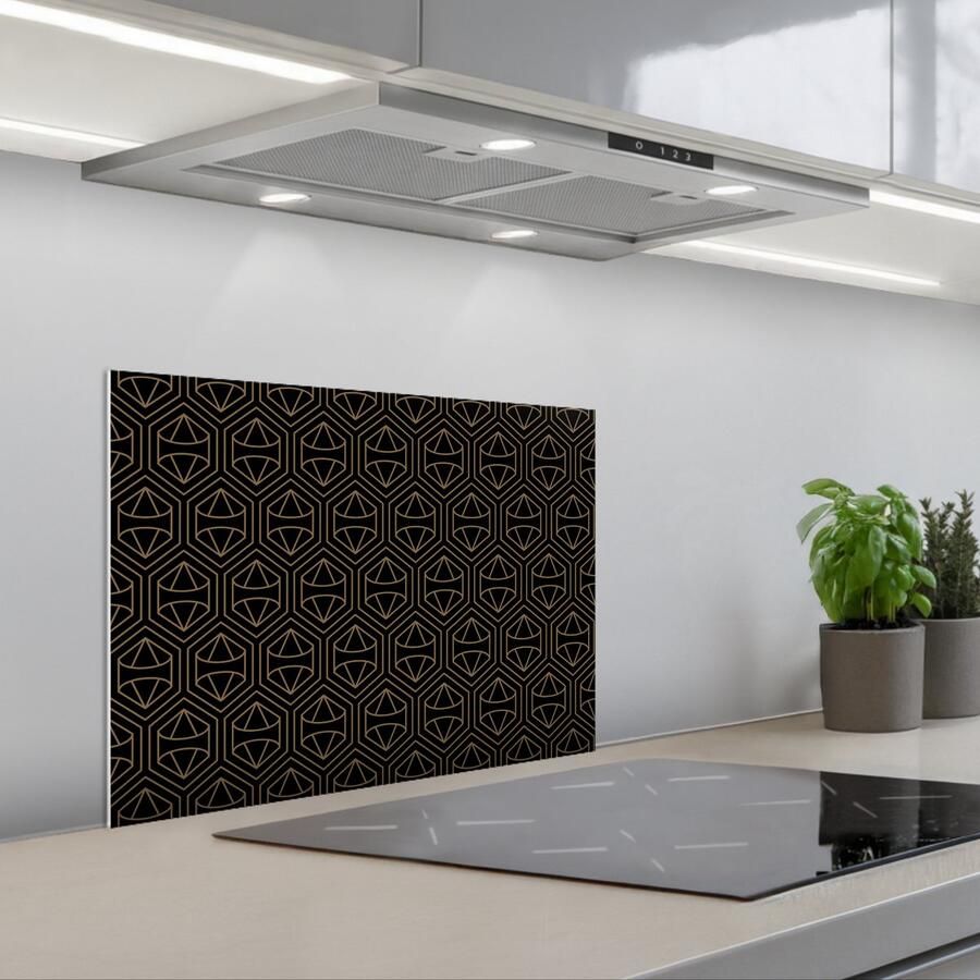 KitchenYeah Spatscherm 60x45 cm Zelfklevende achterwand Goud Zwart Diamant Keuken muurbeschermer Spatwand fornuis