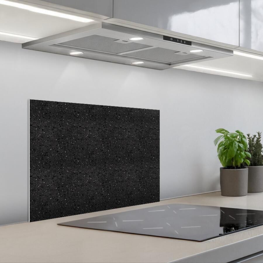 KitchenYeah Spatscherm 60x45 cm Zelfklevende achterwand Graniet Zwart Grijs Keuken muurbeschermer Spatwand fornuis