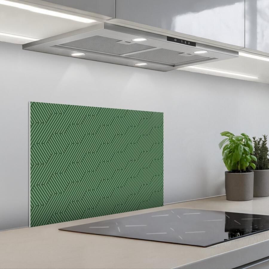 KitchenYeah Spatscherm 60x45 cm Zelfklevende achterwand Groen Strepen Patroon Keuken muurbeschermer Spatwand fornuis