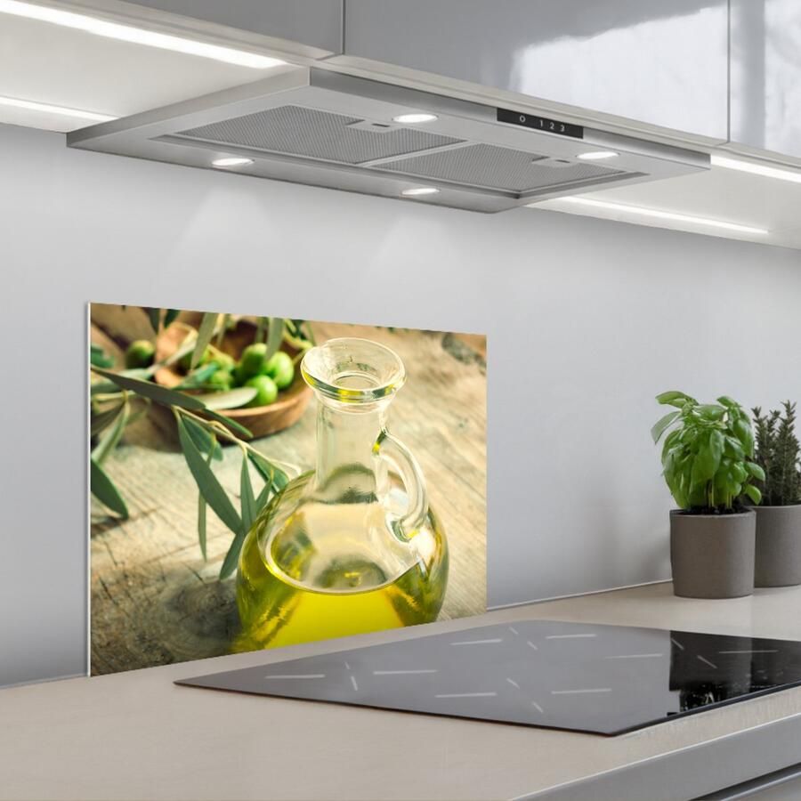 KitchenYeah Spatscherm 60x45 cm Zelfklevende achterwand Kan Glas Hout Groen Keuken muurbeschermer Spatwand fornuis