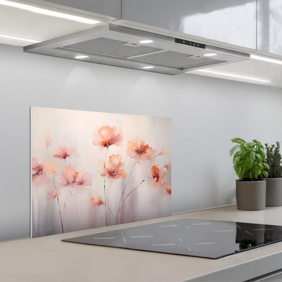 KitchenYeah Spatscherm 60x45 cm Zelfklevende achterwand Klaproos Bloemen Kunst Abstract Watercolor Keuken muurbeschermer Spatwand fornuis