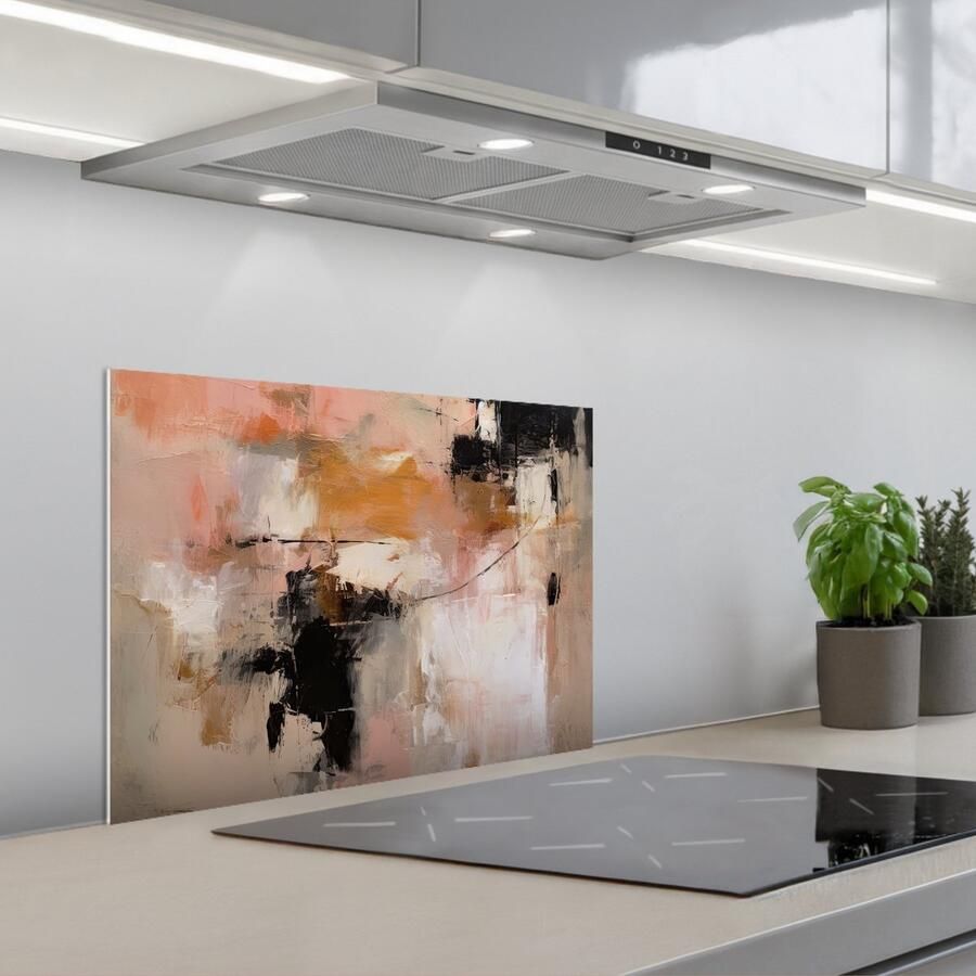 KitchenYeah Spatscherm 60x45 cm Zelfklevende achterwand Kunst Abstract Beige Verf Keuken muurbeschermer Spatwand fornuis