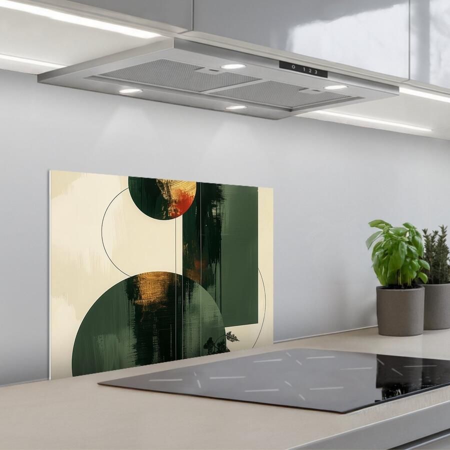 KitchenYeah Spatscherm 60x45 cm Zelfklevende achterwand Kunst Cirkels Modern Abstract Keuken muurbeschermer Spatwand fornuis