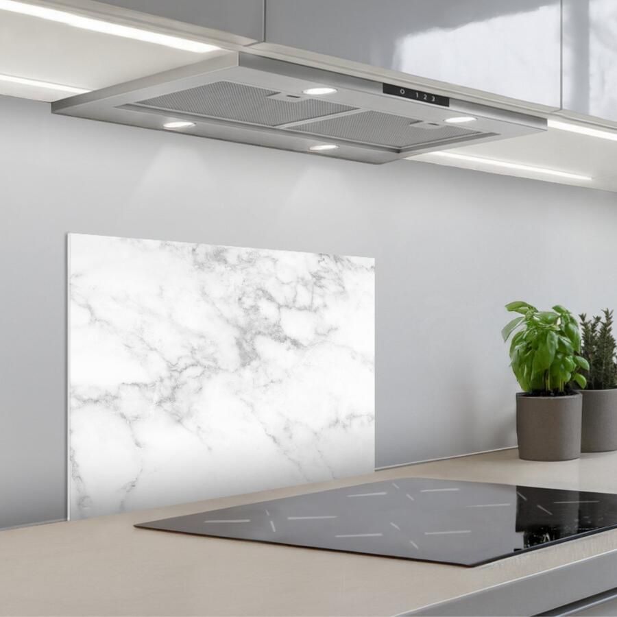 KitchenYeah Spatscherm 60x45 cm Zelfklevende achterwand Marmer Grijs Wit Marmerstructuur Keuken muurbeschermer Spatwand fornuis