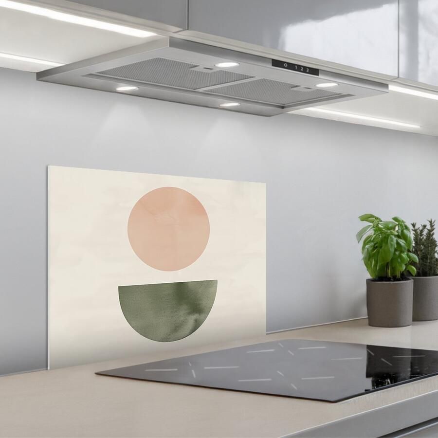 KitchenYeah Spatscherm 60x45 cm Zelfklevende achterwand Modern Roze Groen Natuur Geometrisch Vormen Keuken muurbeschermer Spatwand fornuis